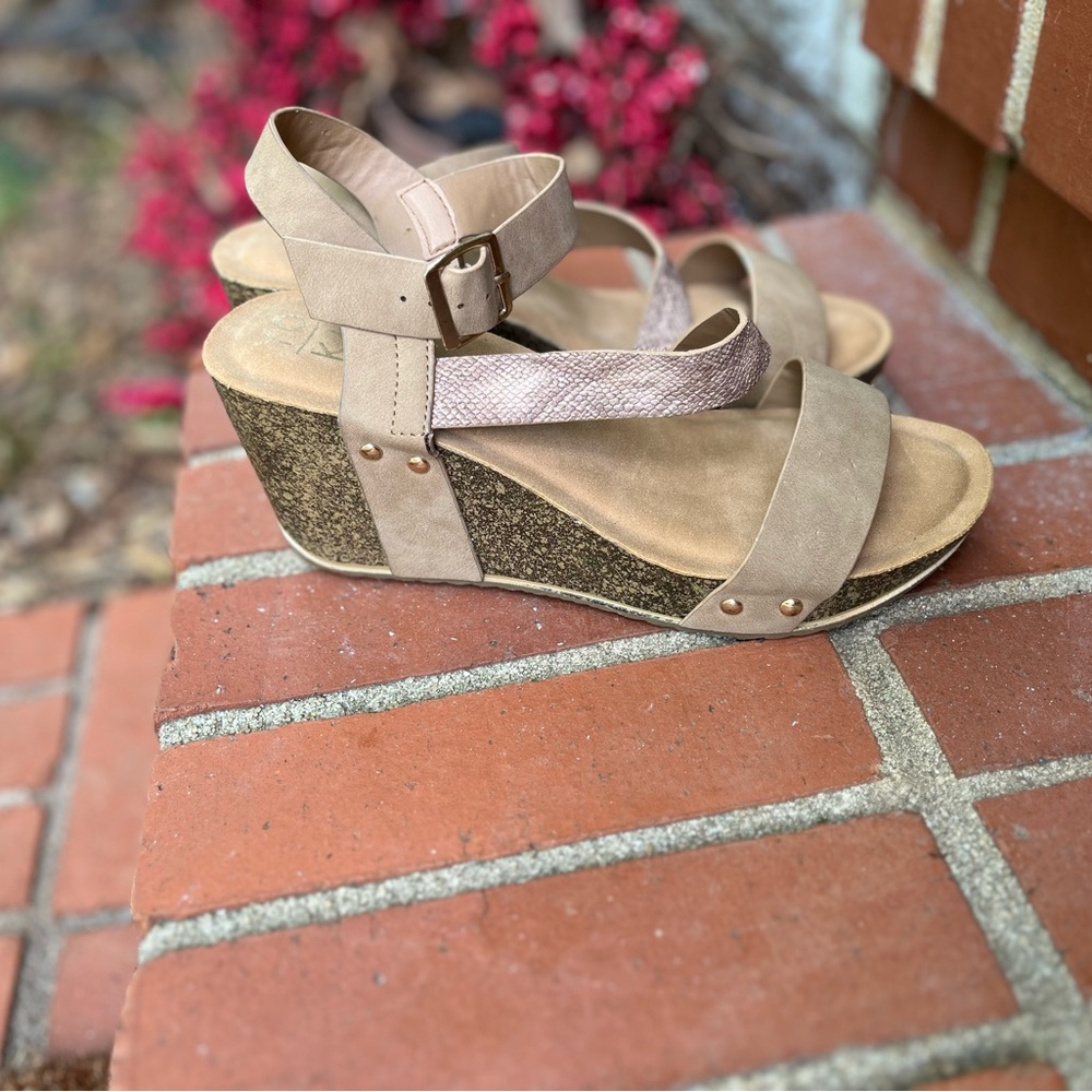 Yoki Beige Wedges with Buckle Strap.  10